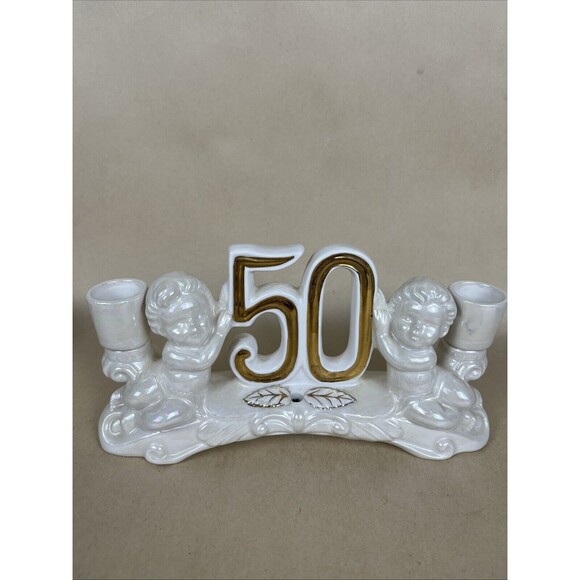 VTG 50 Year Wedding Anniversary Angels Cherubs Candle Holder Korea, Salt &Pepper - Picture 2 of 15